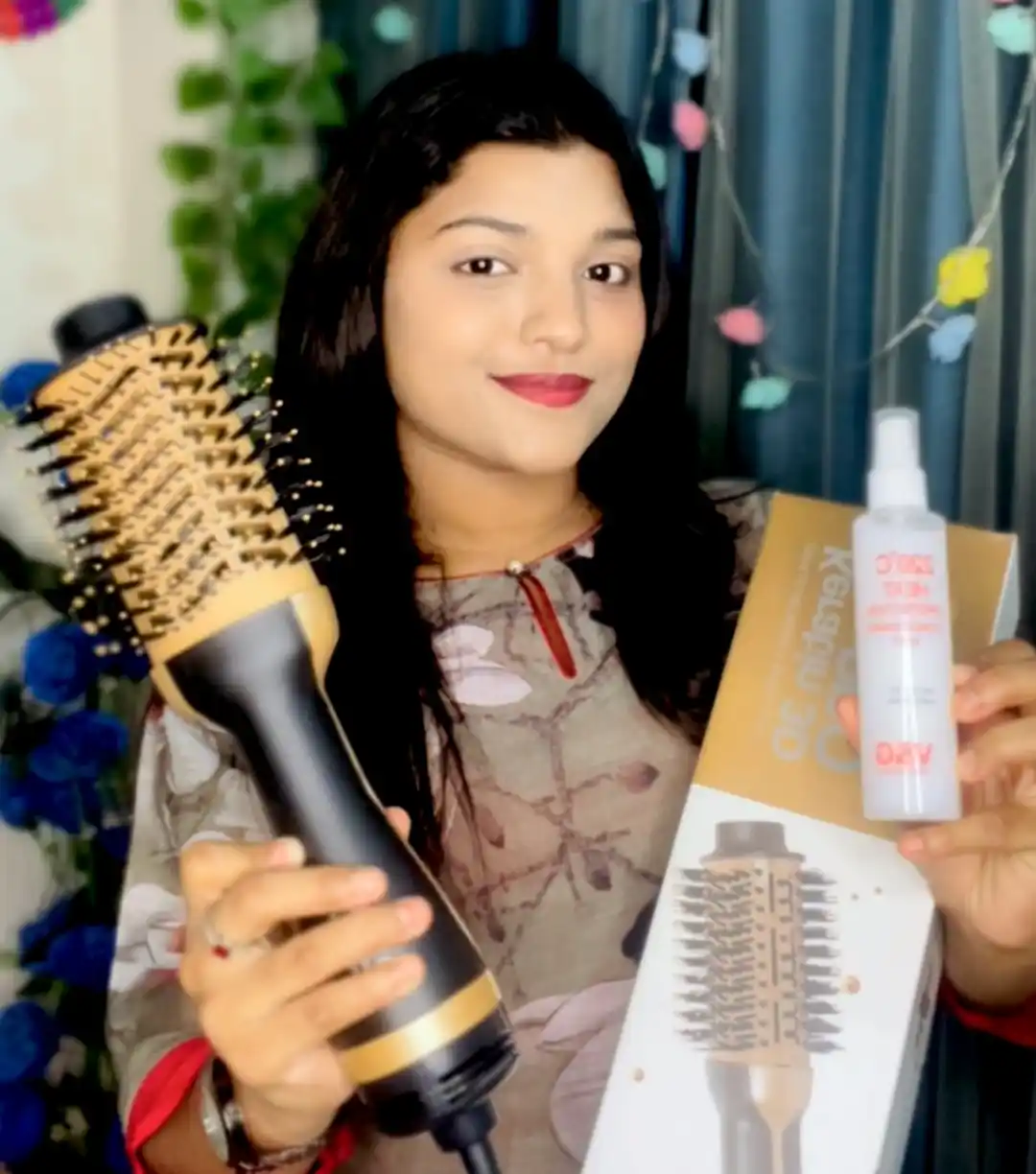 Keratin 3D Pro Hair Dryer Brush with (Free heat protection Spray)